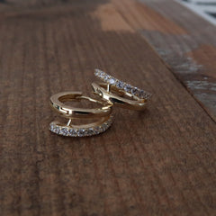 Mini argollas dobles plata 925 enchapado en oro 18k con circones