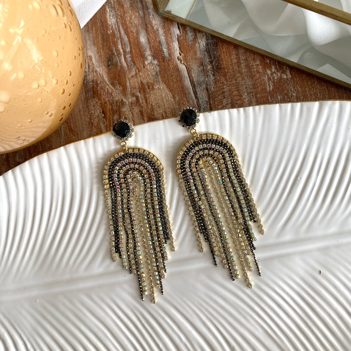 Aretes Rainbow negro, clear circonia