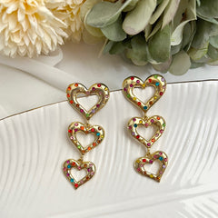 Aretes corazones incrustados circonia multicolor