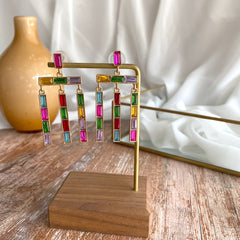 Aretes Grace circonia verde, fucsia, lila, verde