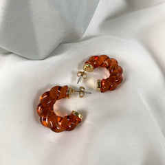 Aretes argollas acrílicas twist naranja, salmón