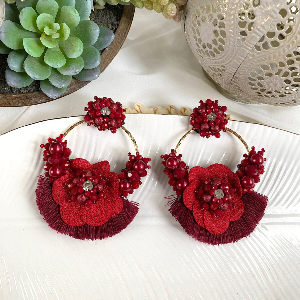 Aretes Rose rojo vino