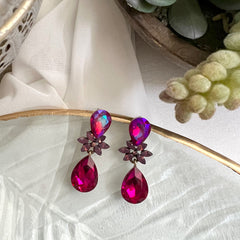 Aretes crystal drop fucsia