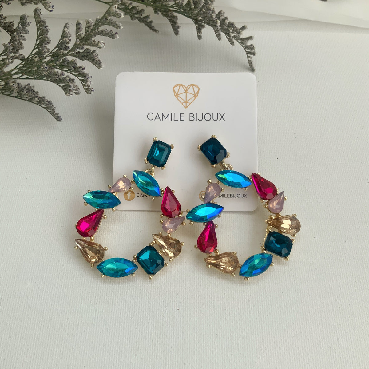 Aretes círculos de cristal multicolor