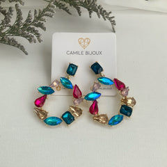 Aretes círculos de cristal multicolor