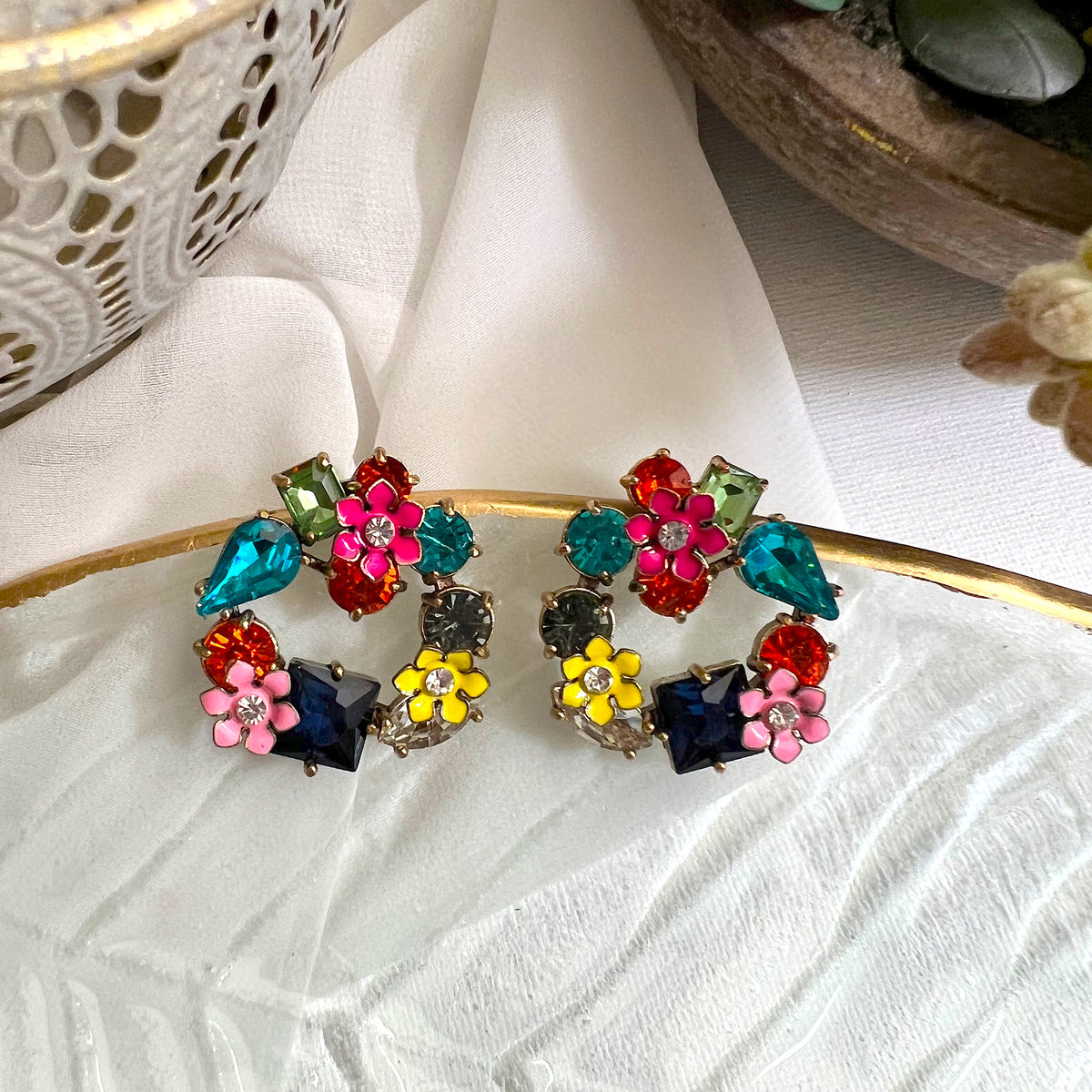 Aretes crystal flowers multicolor