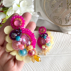 Aretes Florece Magnolia fucsia, amarillo, rosa, celeste