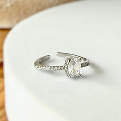 Anillo Solitario Plata con Circonia Ovalada