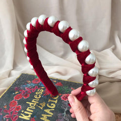 Diadema big Pearl velvet rojo oscuro