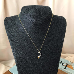 Collar luna lunera y estrella, plata 925 enchapado en oro 18k y circones