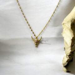 Collar de Acero Bañado en Oro con Dije de Toro y Circones