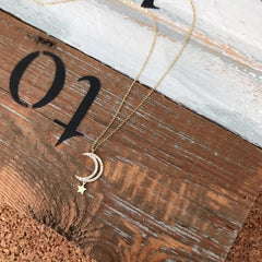 Collar luna lunera y estrella, plata 925 enchapado en oro 18k y circones